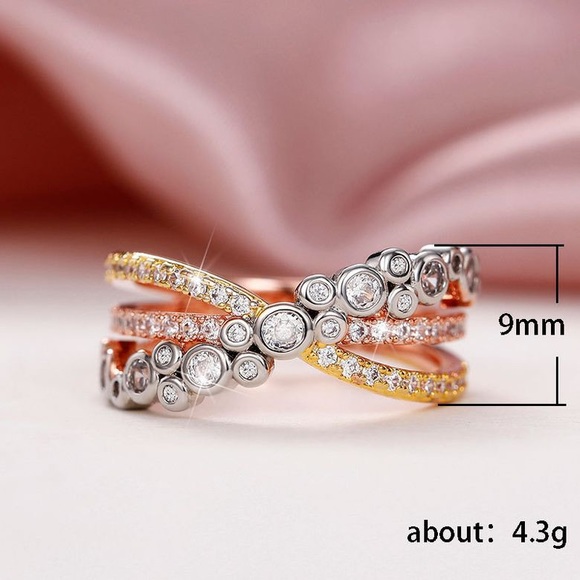 New Copper Muti Color Ring Zircon Crystal Bling Gift Gold Silver Tone 6 7 8 9 10 - Picture 4 of 4